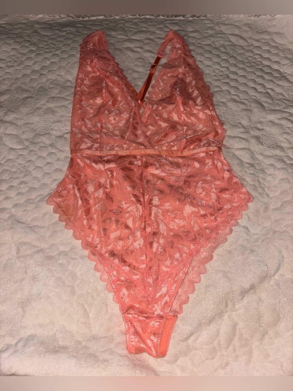 Lace Plunge Teddy Bodysuit - Coral